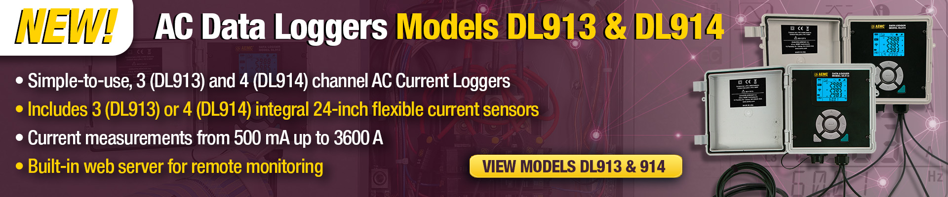 Introducing the NEW AC Current Loggers Models DL913  and DL914.