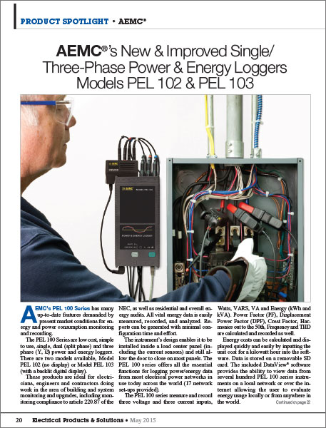 AEMC Single and Three Phase Power and Energy Loggers article