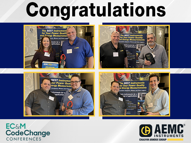 The AEMC Instruments raffle winners from the 2023 EC&M NEC Code Change Conference in Boston, MA